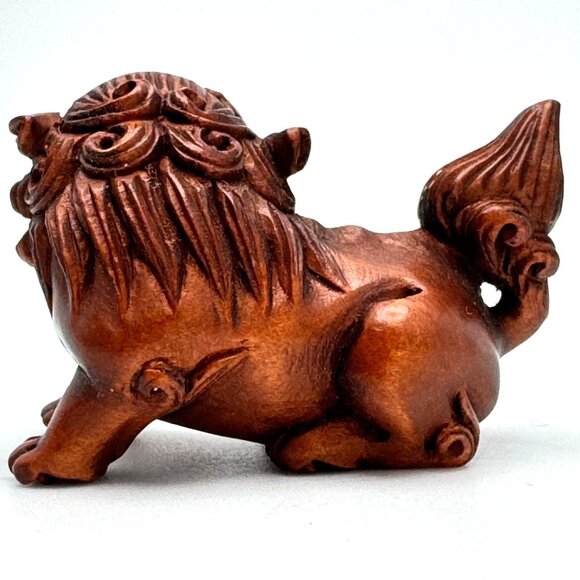 Ojime Netsuke 2 Foo Dog Lion Figurines Hand-Carved Boxwood Signed No Hole #1.2 - Picture 9 of 13